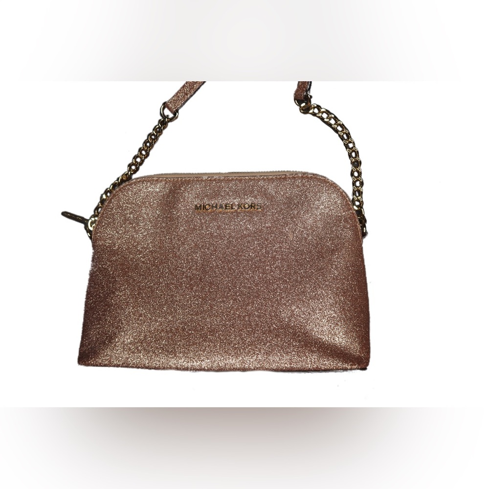 Rose Gold / Pink Sparkle MK Michael Kors Crossbody zip up purse with gold detail